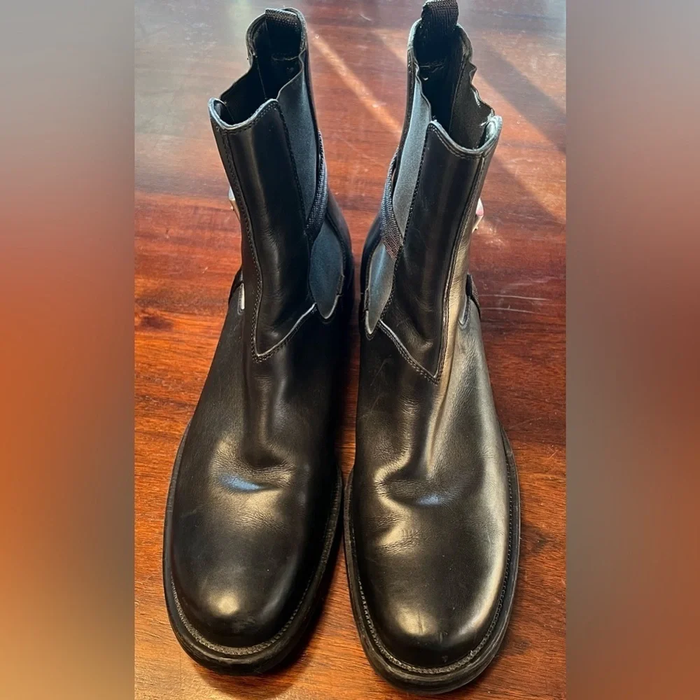 GUVC Authentic Prada Linea Rossa Men's Black Leather Chelsea Ankle Boots 38.5